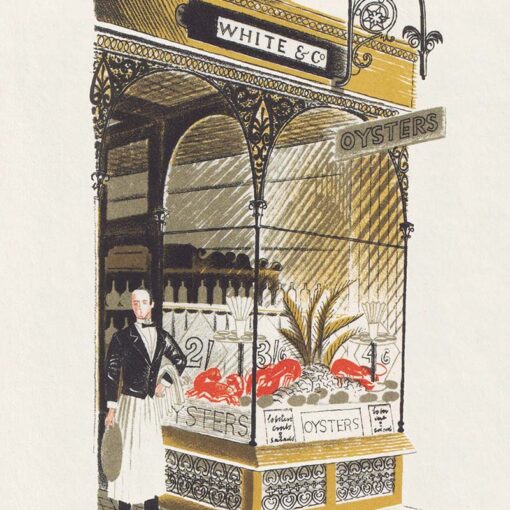 ‘Oyster Bar’, Eric Ravilious, colour lithograph, 1938.