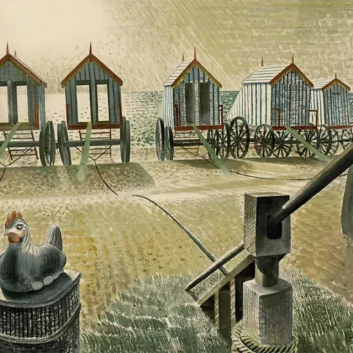 Eric Ravilious ‘Aldeburgh Bathing Machines’, Eric Ravilious, watercolour, 1938.