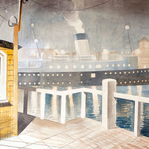 Eric Ravilious Postcards: ‘SS Brighton Leaving Newhaven Harbour at Night’, Eric Ravilious, watercolour, 1938.