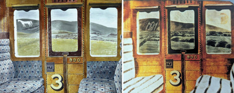 Eric Ravilious, Train Landscape and alternative, watercolour, 1939.